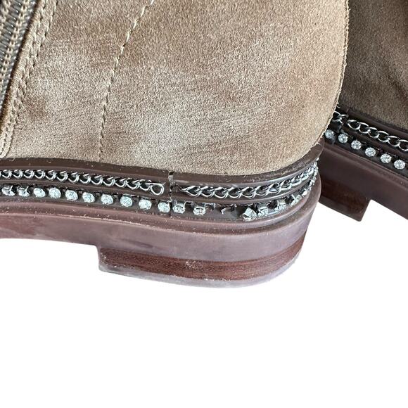 Vince Camuto Women's Branda Lace Up Booties Tan Suede Chains & Rhinestones - 8 - Picture 9 of 11